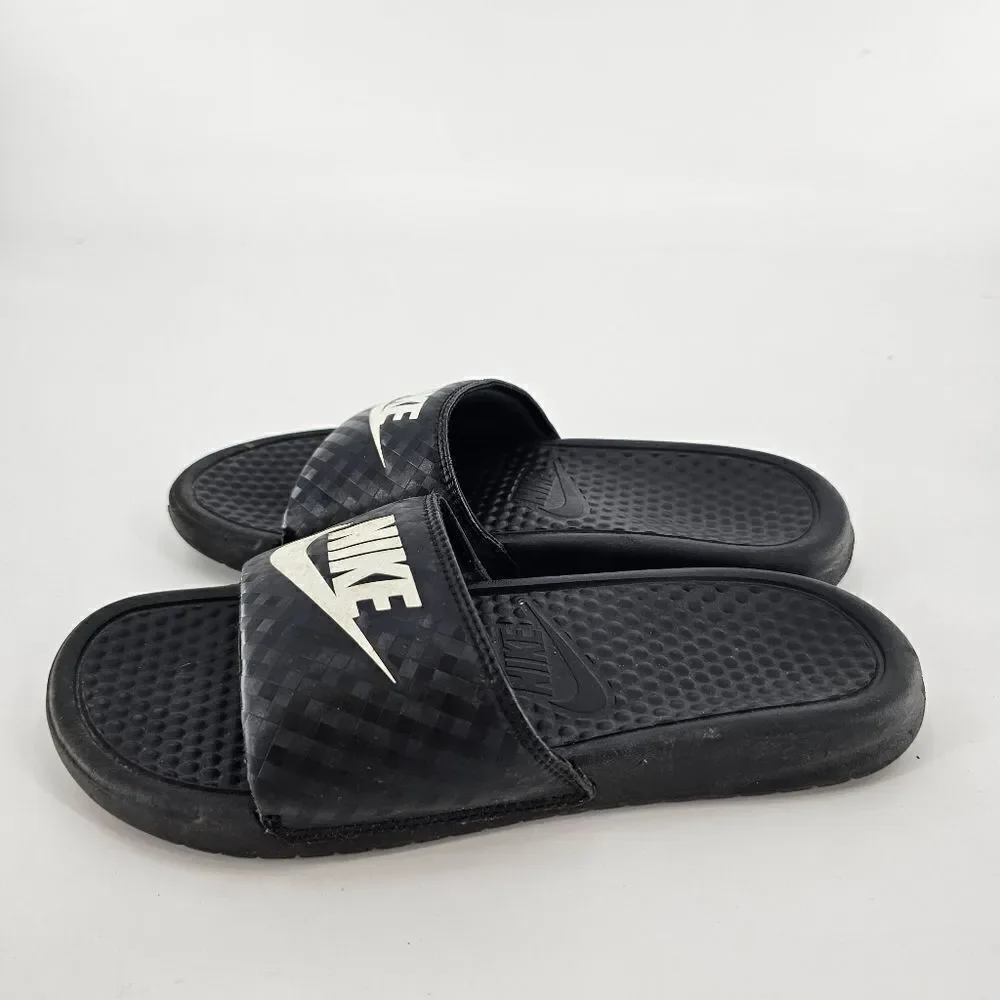 Nike 7 slides sandals slip on womens black gym workout